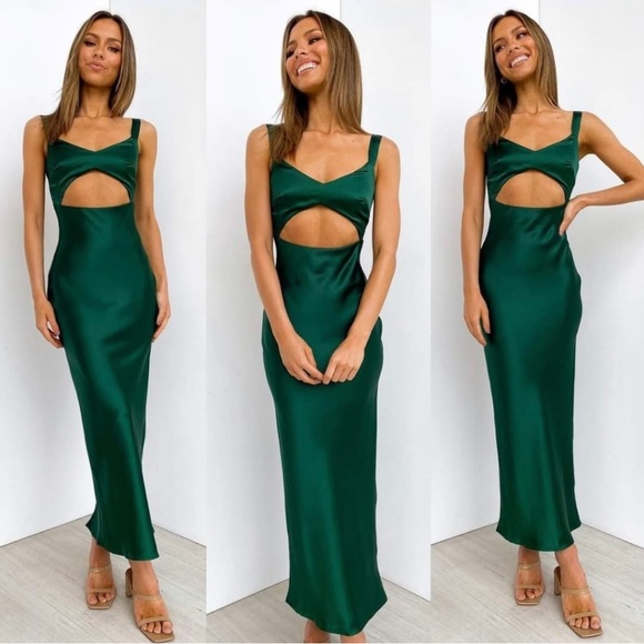 Petal & Pup Dresses Petal And Pup Summerton Emerald Green Satin Cut